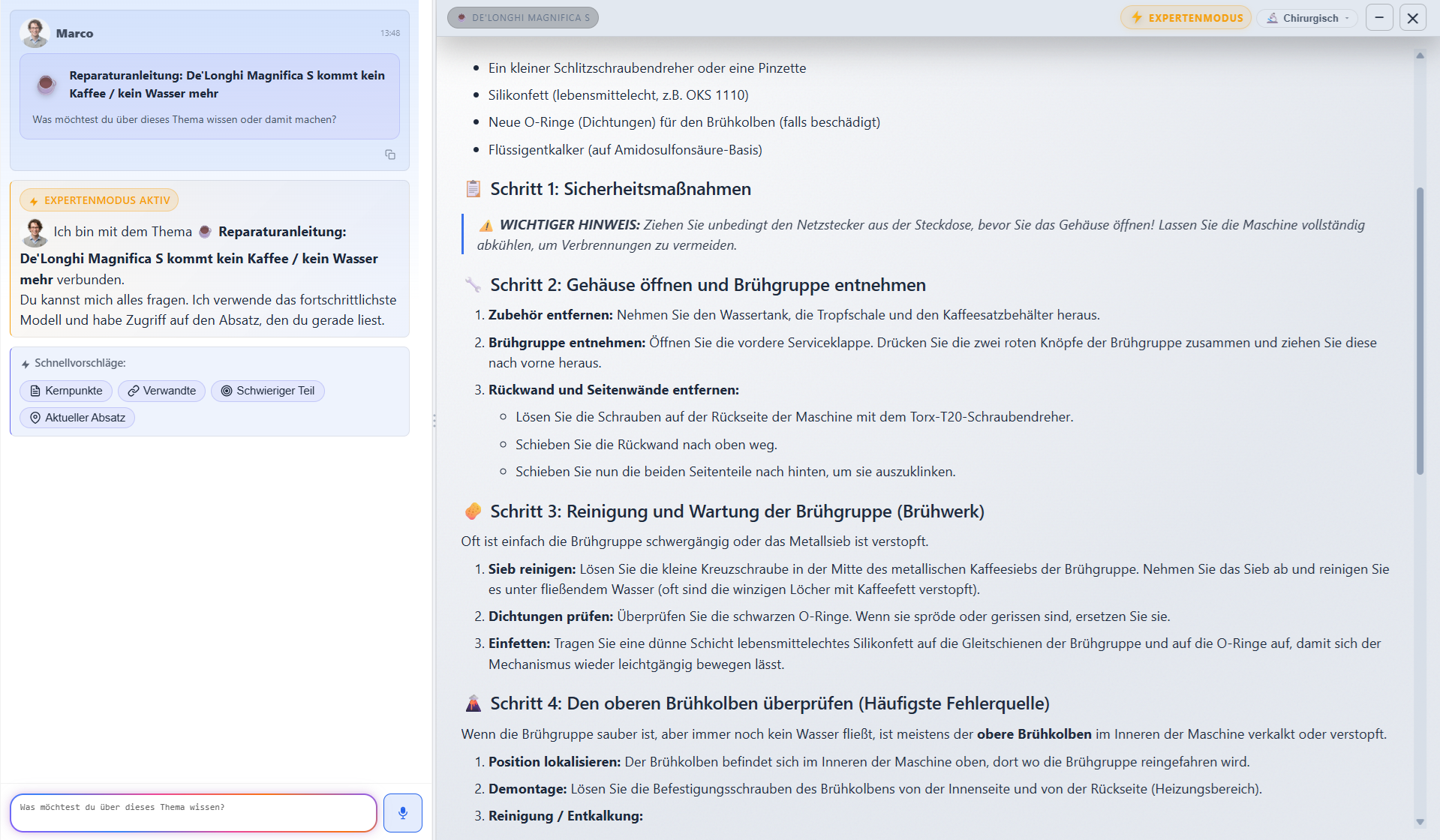 Einblick KI Experten-Modus